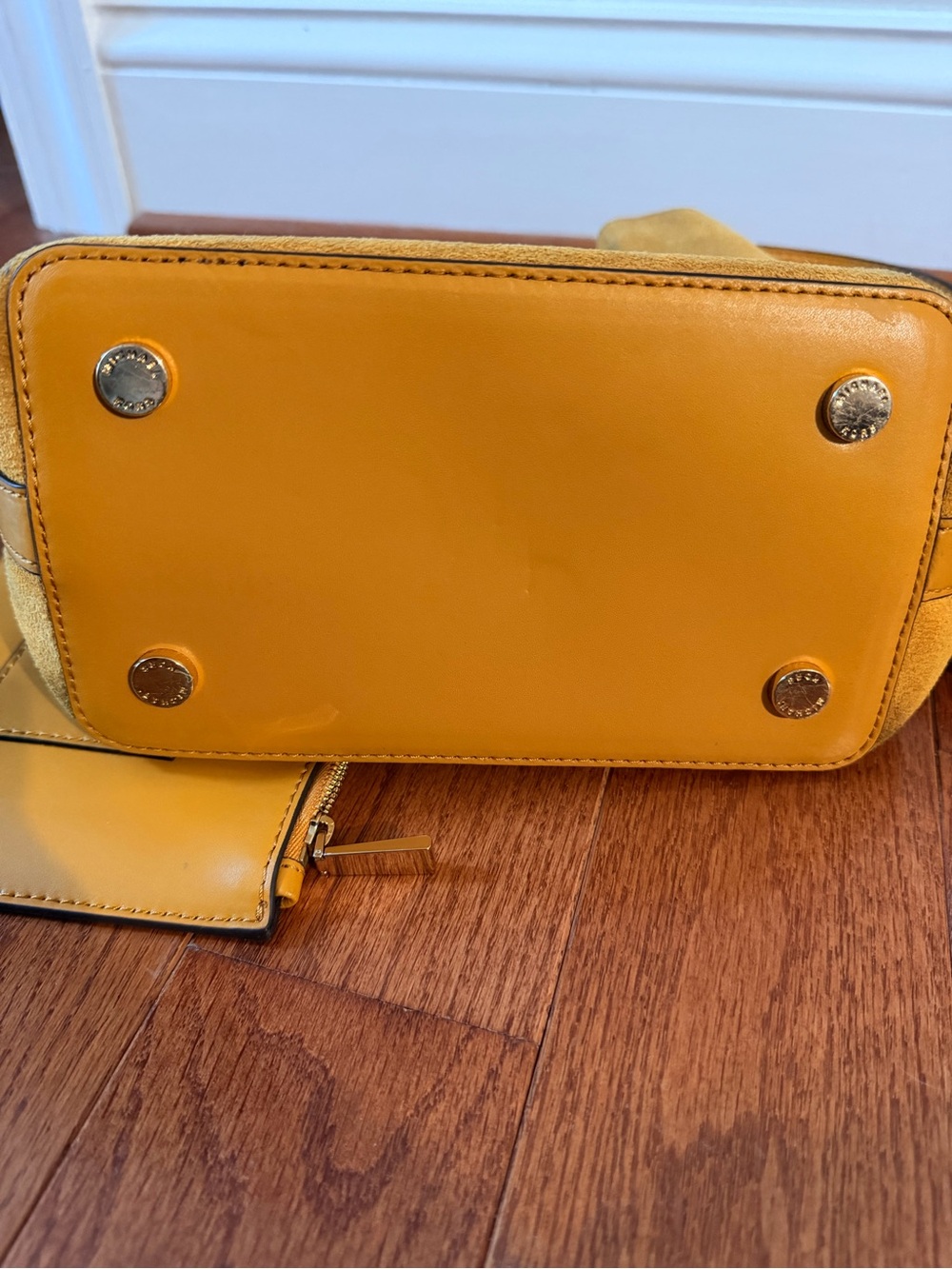 Michael Kors Cary Small Bucket Bag in Marigold Yellow Suede with COA - Picture 6 of 7